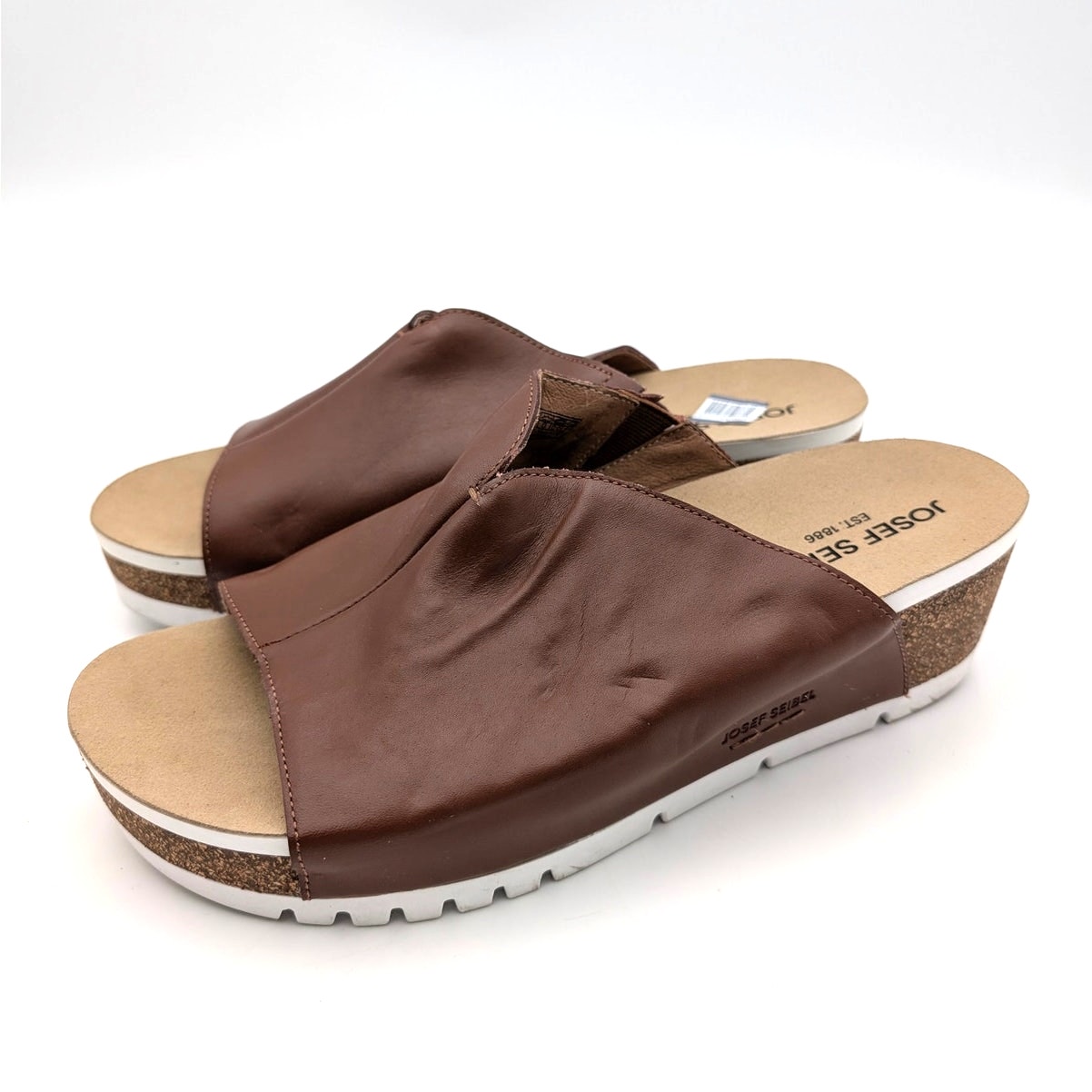 Josef Seibel Quinn 01 Wedge Sandals Women's Cognac Leather Size Us10.5 Eu41